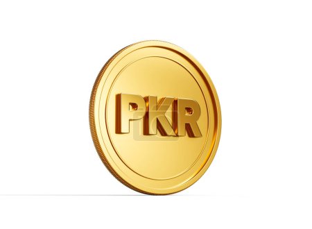 3d Golden Shiny Rounded Pakistanische Rupie PKR Münze Isoliert auf weißem Hintergrund 3d Illustration