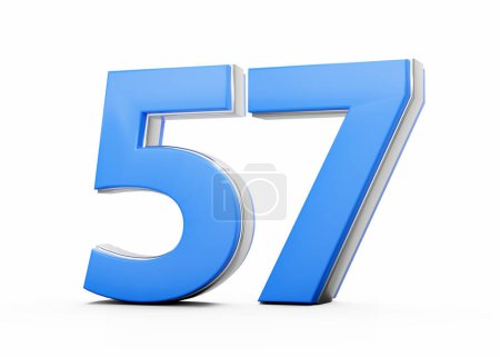 3D Number 57 Fifty Seven Made Of Blue Body With Silver Outline On White Background 3D Illustration