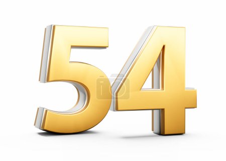 3D Golden Shiny Number 54 Fifty Four With Silver Outline On White Background 3D Illustration