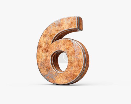 Number Six 6 Digit Made Of Old Rusty Iron Metal Texture On White Background 3d Illustration