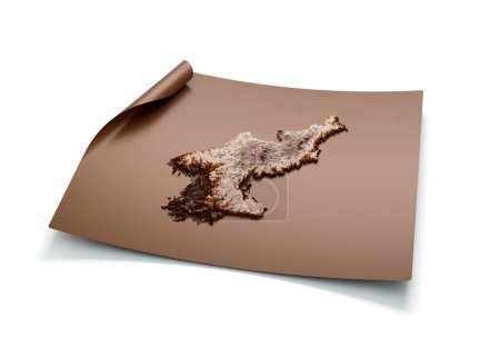 Vintage Map Of North Korea In Brown Unrolled Map Paper Sheet On White Background 3d Illustration