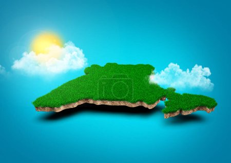 Carte de l'Inde Géologie des sols Coupe transversale avec herbe verte et texture de sol rocheux Illustration 3D