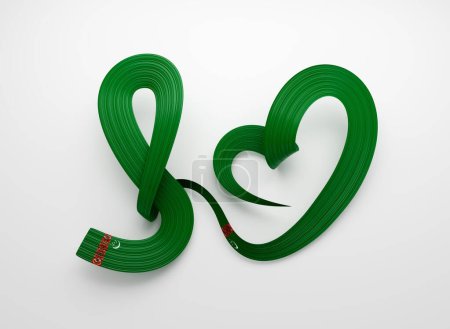 Foto de Bandera 3d de Turkmenistán Forma de Corazón Ondulado Cinta de Conciencia Bandera sobre fondo blanco Ilustración 3d - Imagen libre de derechos