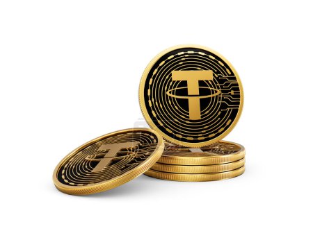3d Stapel von goldenen Kryptowährung Tether USDT Münzen Stapel auf weißem Hintergrund 3d Illustration