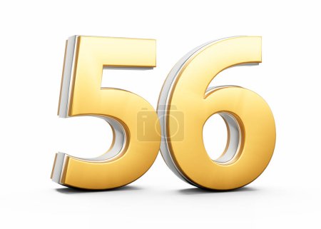 3D Golden Shiny Number 56 Fifty Six With Silver Outline On White Background 3D Illustration