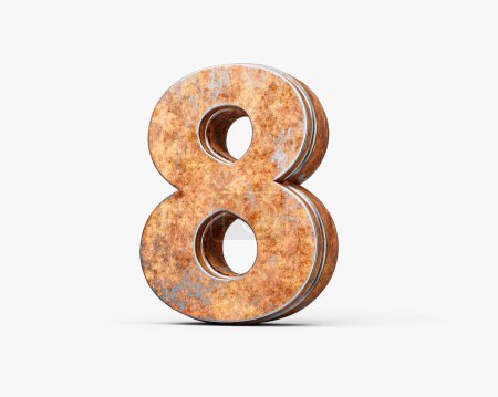 Number Eight 8 Digit Made Of Old Rusty Iron Metal Texture On White Background 3d Illustration