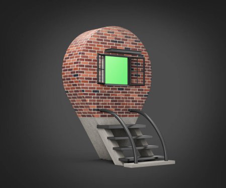 3D Location Navigator Pin Brick Wall Metal Stairs Shop Market Outlet Stores Concept 3D Illustration