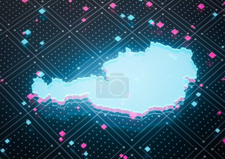 Austria Map Glowing Blue Light Digital Data Map On Seamless Pattern Background 3D Illustration