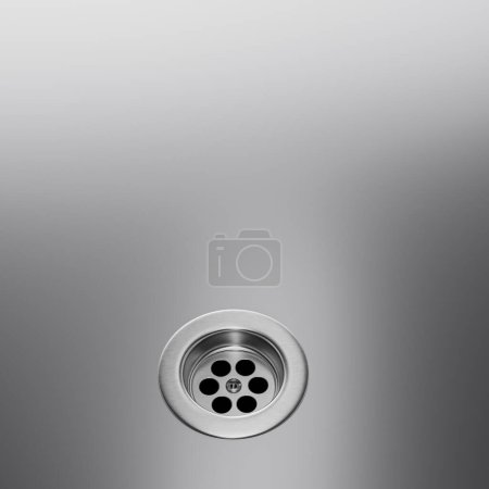 Silver Shiny Metal Drainage Kitchen Sink Isolated On Gray Background 3D Illustration