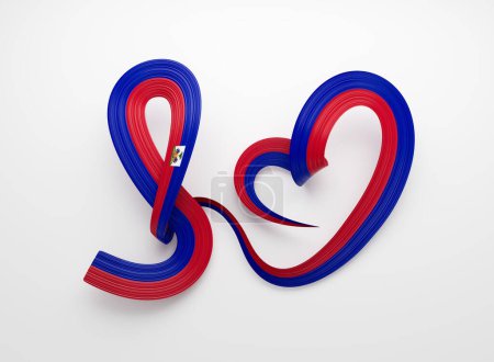 3d Flag Of Haiti Heart Shape Shiny Wavy Awareness Ribbon Flag On White Background 3d Illustration