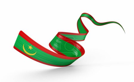 Bandera 3d de Mauritania Bandera de cinta de Mauritania ondeando brillante 3d sobre fondo blanco Ilustración 3d