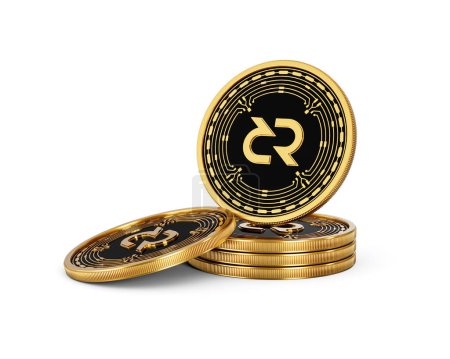 pile 3d d'or crypto-monnaie Decred pièces arrondies pile sur fond blanc illustration 3d