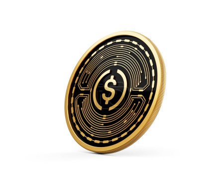 Goldene und schwarze abgerundete Kryptowährung USD Coin USDC Isoliert auf weißem Hintergrund 3d Illustration