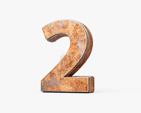 Number Two 2 Digit Made Of Old Rusty Iron Metal Texture On White Background 3d Illustration