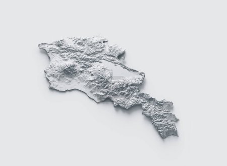 Mapa de Armenia Gris y blanco sombreado relieve texturizado mapa sobre fondo blanco Ilustración 3D