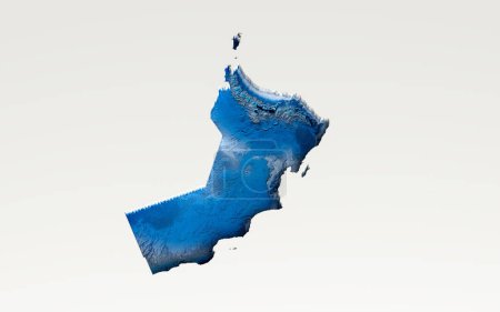 Mapa de Omán de Agua Azul Profundo Relieve Sombreado Mapa de Textura Aislado Sobre Fondo Blanco Ilustración 3D