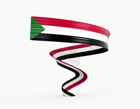 3d Flagge des Sudan 3d Glänzende Welle Twisted Ribbon Flagge auf weißem Hintergrund 3d Illustration