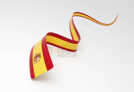 3d Flagge Spaniens 3d Wavy Shiny Spain Ribbon Flag auf weißem Hintergrund 3d Illustration