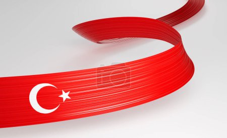 Foto de Bandera 3d de Turquía Bandera de cinta de pavo brillante ondulada 3d aislada sobre fondo blanco Ilustración 3d - Imagen libre de derechos