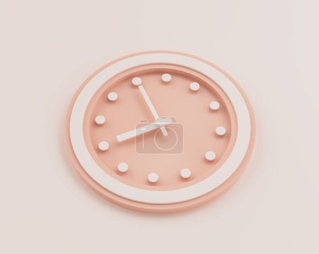 Minimalist Pastel Pink And White Rounded Wall Clock 7:55 Seven Fifty Five 19:55 Time 3D Illustration