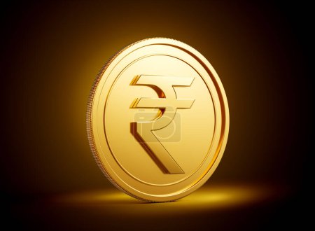 Golden Shiny Rounded Indian Rupee INR Coin On Shiny Golden Glow Background 3d Illustration
