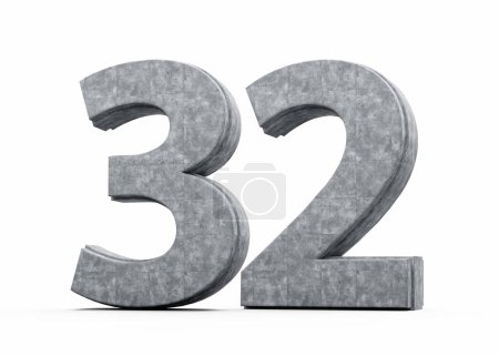 Béton numéro trente-deux 32 chiffres en pierre de béton gris blanc fond 3d Illustration