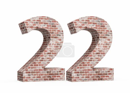 Número veintidós 22 dígitos hechos de pared de textura grunge de ladrillos Ilustración 3D