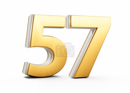 3D Golden Shiny Number 57 Fifty Seven With Silver Outline On White Background 3D Illustration