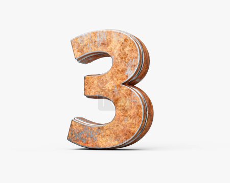 Number Three 3 Digit Made Of Old Rusty Iron Metal Texture On White Background 3d Illustration