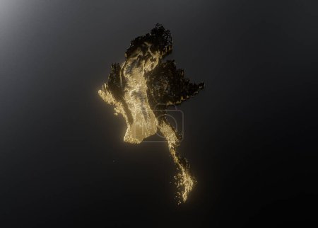 Myanmar Burma Map Golden Metallic Texture Map Gold Reserves And Gold Mining Concept 3D Illustration