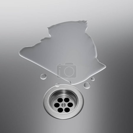 Algeria Water Map With Drainage Metal Sink Save Water And Water Wastage Concept 3D Illustration