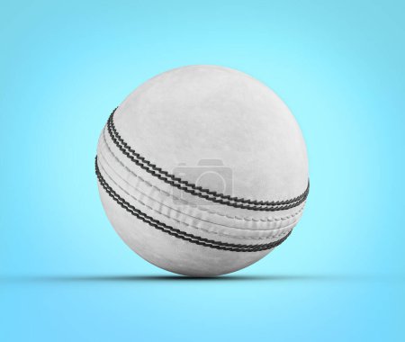 White Leather Stitched ODI One Day International Cricket Ball On Cyan Background 3D Illustration