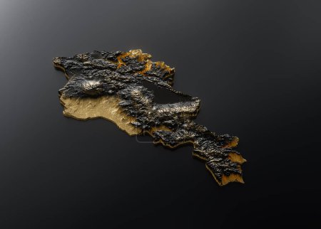 Mapa de Armenia Golden Metallic Texture Map Aislado sobre fondo negro Ilustración 3D