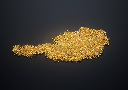 Austria Map Made Of High Quality Premium Golden Shiny Metallic Beads Or Balls 3D Illustration