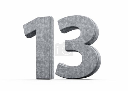 Concrete Number Thirteen 13 Digit Made Of Grey Concrete Stone On White Background 3d Illustration