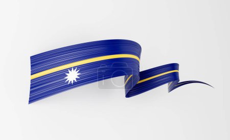3d Flag Of Nauru 3d Wavy Shiny Nauru Ribbon Flag On White Background 3d Illustration