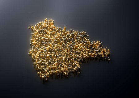 Bolivia Map Made Of High Quality Premium Golden Metallic Copper Brass Pillars 3D Illustration