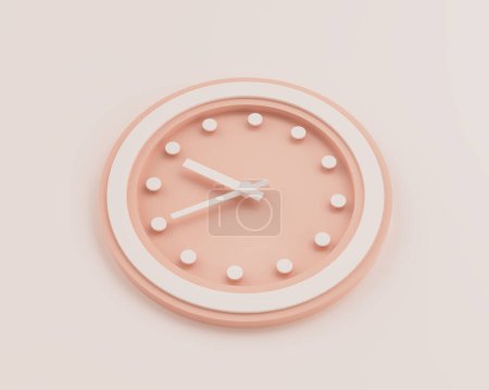 Reloj de pared redondeado blanco y rosa pastel minimalista 9: 40 Nueve cuarenta y un 21: 40 Ilustración 3D tiempo