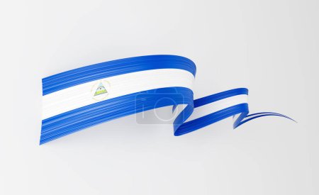 Bandera 3d de Nicaragua Bandera ondulada de cinta brillante de Nicaragua sobre fondo blanco Ilustración 3d