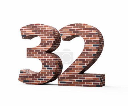 Bricks Wall Number Thirty Two 32 Digit Made Of Colored Wall Of Bricks 3D Illustration