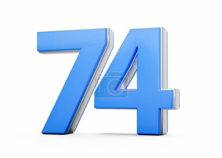 3D Number 74 Seventy Four Made Of Blue Body With Silver Outline On White Background 3D Illustration