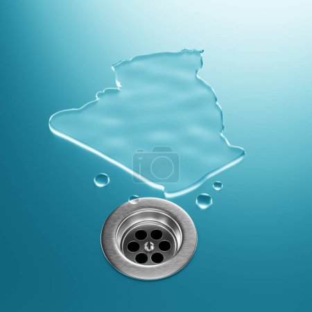 Algeria Water Map With Drainage Metal Sink Save Water And Water Wastage Concept 3D Illustration