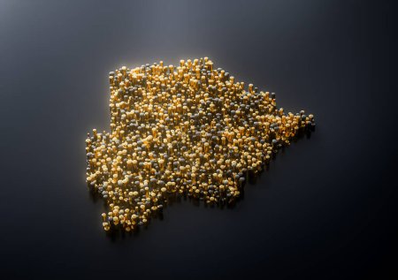 Mapa de Botswana hecho de alta calidad premium de cobre metálico dorado pilares de latón Ilustración 3D