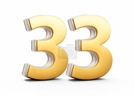 3D Golden Shiny Number 33 Thirty Three With Silver Outline On White Background 3D Illustration