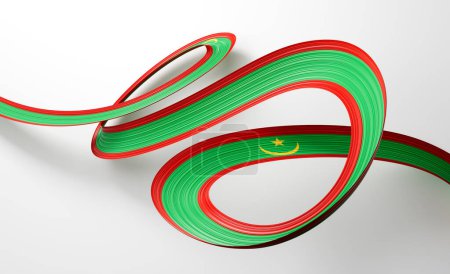 3d Flag Of Mauritania 3d Shiny Waving Mauritania Ribbon Flag On White Background 3d Illustration