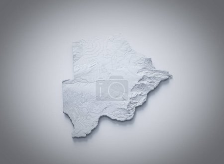 Mapa de Botswana Gris Y Blanco Relieve Sombreado Mapa Texturizado En Fondo Blanco Ilustración 3D
