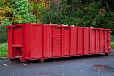 Photo for Metal trash construction garbage dumpster on the house renovation industry material outdoor - Royalty Free Image
