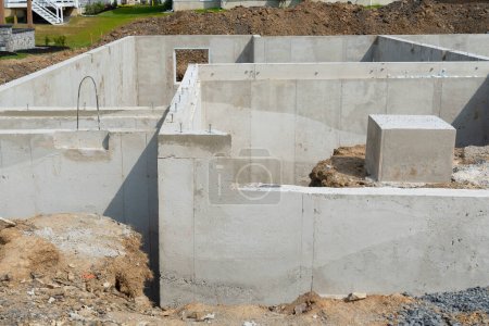 Téléchargez les photos : Fondation pour une nouvelle maison en contreplaqué béton ciment moderne - en image libre de droit