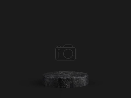 Téléchargez les photos : Affichage simple minimaliste du podium ou du socle du cylindre en marbre avec un fond de couleur sombre pour la présentation du produit. Rendu 3d - en image libre de droit