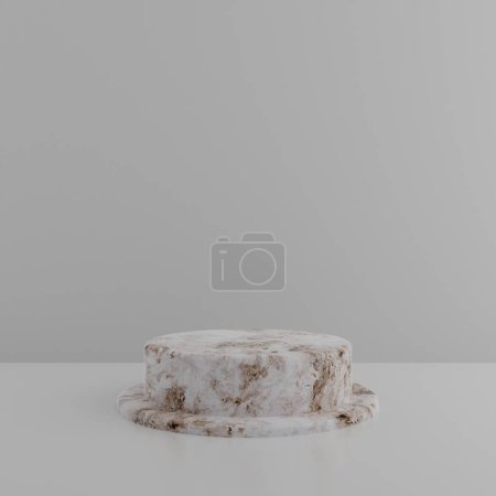 Minimalist simple marble cylinder podium or pedestal display with white color background for product presentation. 3d rendering